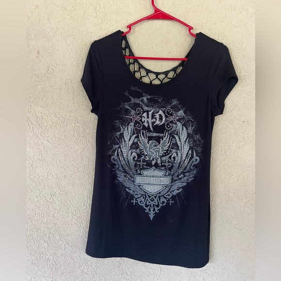 Harley Davidson Embellished Black Tank Top Womens Small but fits like a medium. - Picture 1 of 5